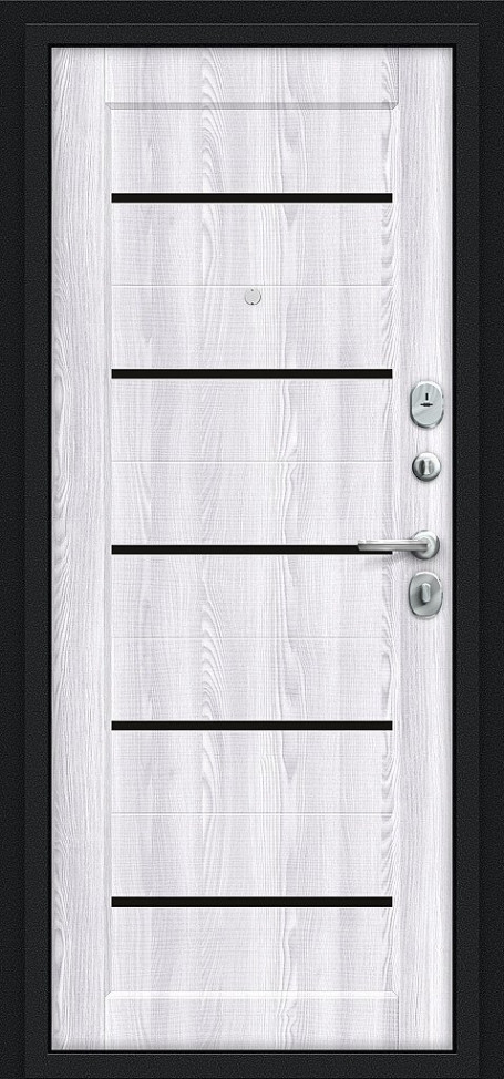 Входная дверь фабрики Браво из серии - Bravo R, модель - Борн, цвет: Букле черное/Riviera Ice