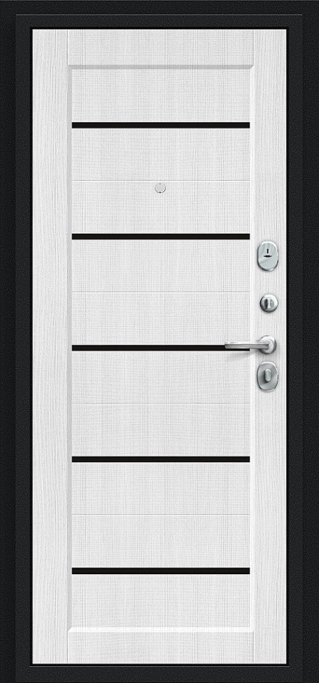 Входная дверь фабрики Браво из серии - Bravo R, модель - Борн, цвет: Букле черное/Snow Melinga